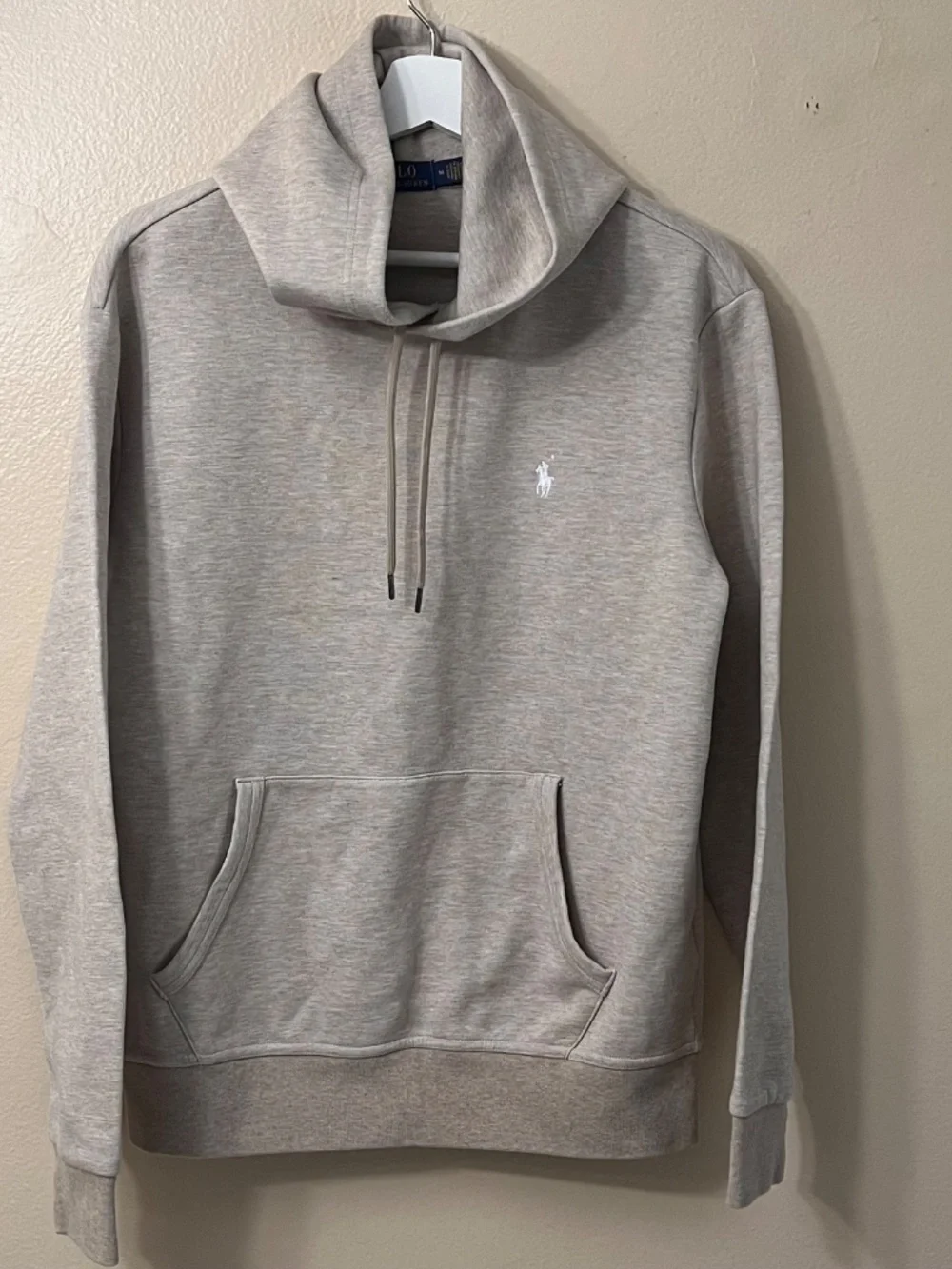 Polo Ralph Lauren Hoodie Men’s Medium M Beige Pullover Fleece Pony Logo Hooded